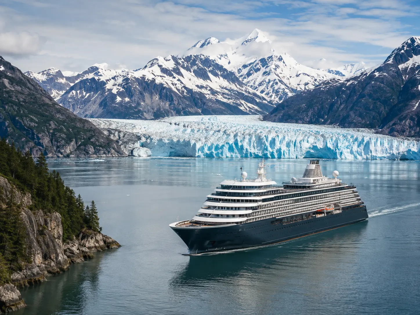 Cruise ship sailing through the Alaska Inside Passage